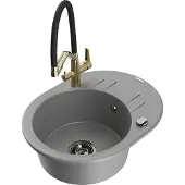 Mexen Kevin 1-Becken-Granitspüle mit Mischbatterie Duo, Grau - 6517-71-671701-57-B
