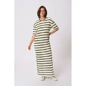Kaffe Kleid Loose fit Turtledove / Black stripe black offwhite