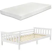 En.casa Kinderbett Nuuk mit Kaltschaummatratze 90x200 cm Jugendbett mit Stauraum und Lattenrost Kojenbett Kiefernholz Sperrholz Weiß