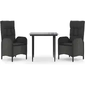 vidaXL 3-tlg. Garten-Essgruppe mit Kissen Schwarz Poly Rattan