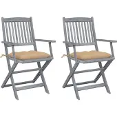vidaXL Klappbare Gartenstühle 2 Stk. mit Kissen Massivholz Akazie