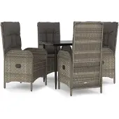 vidaXL 5-tlg. Garten-Essgruppe mit Kissen Schwarz und Grau Poly Rattan