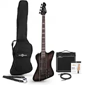 Gear4Music Harlem Z Bassgitarre + 15W Verstärker Set Trans Black