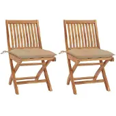 Prolenta Maison Exclusive - Klappstühle, 2 Stück, mit beigen Kissen, aus massivem Teakholz