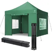 VOUNOT Verstärktes Pavillon 3x3m, Wasserdichter Faltpavillon mit 4 Seitenteilen&Sandsäcke Grün