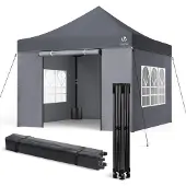 VOUNOT Verstärktes Pavillon 3x3m, Wasserdichter Faltpavillon mit 4 Seitenteilen&Sandsäcke Grau