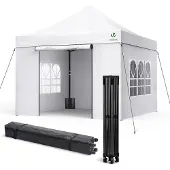 VOUNOT Verstärktes Pavillon 3x3m, Wasserdichter Faltpavillon mit 4 Seitenteilen&Sandsäcke Weiß