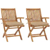 vidaXL "2024"Modernen Gartenstühle 2er-set mit Beige Kissen Massivholz Teak Gartenstühle Design209361