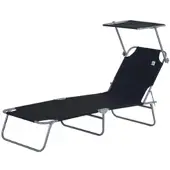 Furnicato Gartenliege Mit Sonnendach Schwarz L187 X B58 X H36 Cm