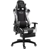CLP Gaming Bürostuhl Turbo mit Fußablage Höhenverstellbar und drehbar schwarz/weiß Material Kunstleder (metallic)