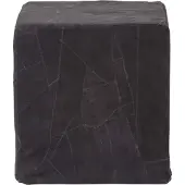 Homescapes Schwarzer Patchwork-Pouf – Sitzwürfel aus recyceltem Leder, 36x38 cm