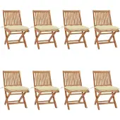 vidaXL Klappbare Gartenstühle mit Kissen 8 Stk. Massivholz Teak