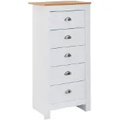 Wohnling Sideboard mit 5 Schubladen 53x114x39 cm Kommode Weiß / Eiche Modern Design Anrichte Hoch Schmal Schubladenkommode Wohnzimmer