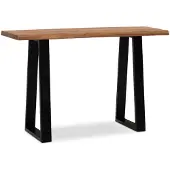 Wohnling Schreibtisch 118x41x76,5 cm Akazie Massivholz / Metall Computertisch Baumkante Homeoffice Bürotisch Massiv Schmal Holztisch Laptoptisch