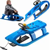 Kadax Kunststoffschlitten mit Hupe, Kinderschlitten aus Kunststoff, Rodel mit Blechbeschlag
