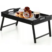 Kadax Betttisch "Solia", aus Kiefernholz, Serviertablett, Essenstablett, Laptoptisch, Schwarz