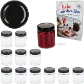 MamboCat 12er Set Marmeladenglas 161ml Einmachglas Deep TO58 Deckel Schwarz Heft