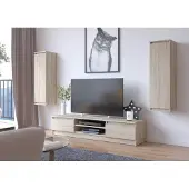 Akord Wohnwand-Set Mit Vitrine Und Tv-Möbel Sonoma Eiche 240X40X140 Cm