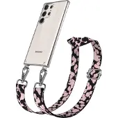EAZY CASE Handykette - Verstellbarer Trageriemen kompatibel mit Samsung Galaxy S23 Ultra, Handykordel mit transparenter Silikon-Hülle, Karabiner Silber, Camouflage Style, Band in Rosa