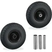 Relaxdays Sackkarrenrad 2er Set, 3.00-4, Vollgummi, Komplettrad Stahlfelge, 3 Adapter, Ersatzrad Schubkarre, schwarz