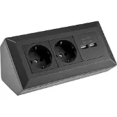 Chilitec 2-fach Steckdosenblock + 2x USB, schwarz