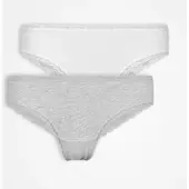 Snocks Brazilian Slip Lace Women, 2pcs Mix (Grey/White) - L