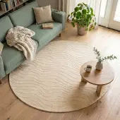FRAAI Runder Teppich Wohnzimmer - Charm Waves Beige Ø 80 cm