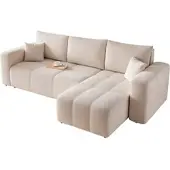 GrekPol ECKSOFA Beige Velours mit Bettkasten und Schlaffunktion