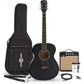 Gear4Music Student Linkshänder-Elektroakustikgitarre mit 15-Watt-Verstärker und Zubehörset Schwarz
