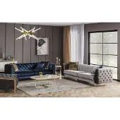 AEA Elegantes 2-tlg. Wohnzimmer Set aus Textil in Blau und Grau