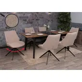 Mendler 6er-Set Esszimmerstuhl MCW-O48, Küchenstuhl, drehbar Auto-Return, Stoff/Textil Chenille (320g/m²) beige