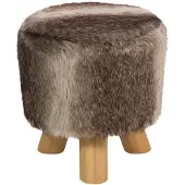 Beliani Hocker Felloptik / Gummibaumholz braun-beige TOPEKA