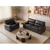 Vente-unique Couchgarnitur Leder 3+1 - Büffelleder - Schwarz - MIMAS