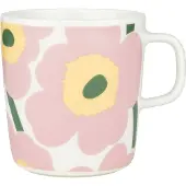 Marimekko - Oiva Unikko Becher mit Henkel, 400 ml, weiß / pink / hellgelb