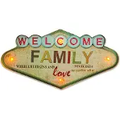 Forever Metallschild RETRO LED Welcome Family Schild groß Leuchtschild, Dekoration für das Zuhause: Familien-Schriftzug an der Wand für das Wohnzimmer, Willkommensschild am Eingang zur Küche, Zimmer.