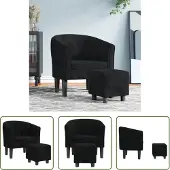 The Living Store Clubsessel mit Fußhocker Schwarz Samt