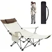 ITImport Klappbarer Campingstuhl mit Fußstütze und Tragetasche, Beige