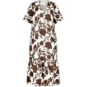 Cartoon Midikleid mit Volant in Weiß/Braun | Gr.: 40