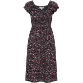 Apricot Midikleid "Florales Midikleid" mit gesmokter Taille
