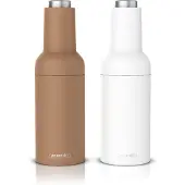 Arendo - Salz und Pfeffermühle elektrisch, 2er Set, einhändiger Betrieb, mahlt automatisch beim Kippen, Batteriebetrieben, Gewürzmühle Keramikmahlwerk, Mahlgrade stufenlos einstellbar, weiß, beige