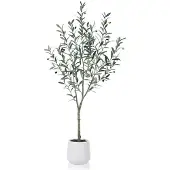 OEM Kunstolivenbaum 150cm weißer Plastiktopf für Wohnzimmer Schlafzimmer Dekoration