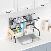 Northix Adjustable Over-Sink Dish Drying Rack, 2-Tier, 53-99 cm