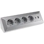 Chilitec 4-fach Steckdosenblock USB-A+C silber 250V/ 16A Aufbaumontage USB 3,1A PD