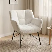 HOMCOM Loungesessel Wohnzimmer Sessel mit Sherpa-Fleece-Optik, Cremeweiß
