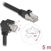 DeLOCK GigE Kamera Kabel RJ45 Stecker 45 grad gedreht und 90 grad gewinkelt mit Schrauben zu RJ45 Stecker Cat.6 S/FTP 5 m schwarz