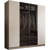 Lookway Viertüriger Schrank ATRIUM mit Glasfront mit LED Beleuchtung, Kaschmir