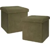 Wellhome - 2er-Pack dunkelgrüne Hocker mit Aufbewahrung 38x38x38cm