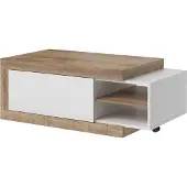 Petits-meubles Couchtisch Azior mit 1 Tür, Weiß und Holzoptik, 120-153.5cm