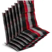 Beautissu 6x Premium Hochlehnerauflage 120x50x7cm, Schwarz-Rot-Weiß-Kariert