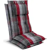 Beautissu 2x Premium Hochlehnerauflage 120x50x7cm, Grau-Rot-Hellblau-Kariert